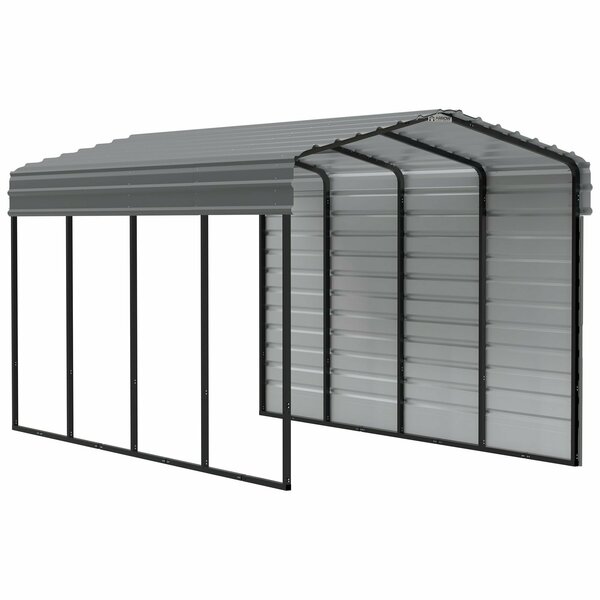 Arrow Storage Products Galvanized Steel Carport, W/ 1-Sided Enclosure, Compact Car Metal Carport Kit, 10'x20'x9', Charcoal CPHC102009ECL1